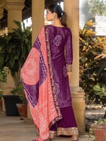 Dark Purple Real Chinon Silk Digital Print Plazzo Suit